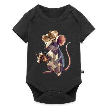 Souris de cow-boy avec cheval de loisir - Body à manches courtes Premium Bébé - noir - Devant