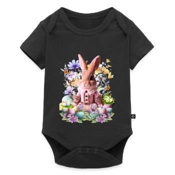 Pink pastel bunny in a sea of flowers - Baby Premium short-sleeve bodysuit - black - Front