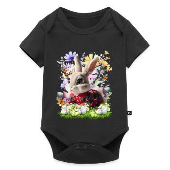 Osterhase im Blumenfeld - Baby Premium Kurzarmbody - Schwarz - Vorne