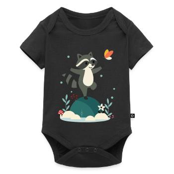 raton laveur dansant ludique avec papillon - Body à manches courtes Premium Bébé - noir - Devant