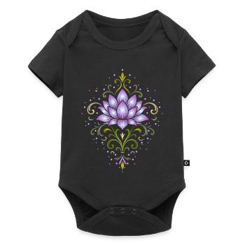 Fleur de lotus ornementale en violet et vert - Body à manches courtes Premium Bébé - noir - Devant
