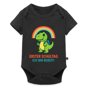 Erster Schultag | Dino mit Ranzen & Regenbogen - Baby Premium Kurzarmbody - Schwarz - Vorne