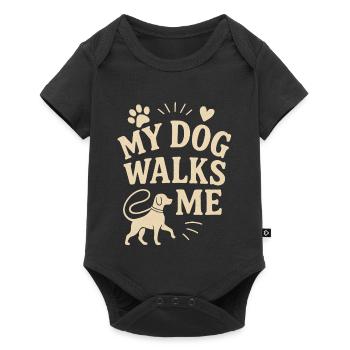 My Dog Walks Me Pet Lover Design - Baby Premium short-sleeve bodysuit - black - Front