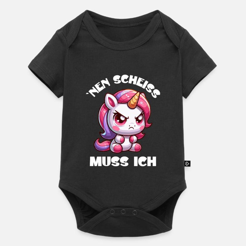 Wütendes Einhorn Chibi Motiv - Baby Premium Kurzarmbody - Schwarz