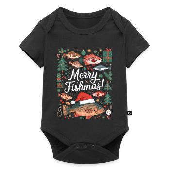 Angler Weihnachtspullover Fisch Merry Fishmas - Baby Premium Kurzarmbody - Schwarz - Vorne