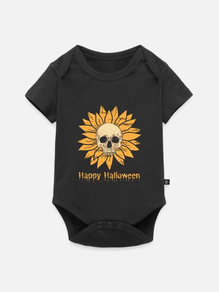 Sonnenblumen Schädel Halloween - Baby Premium Kurzarmbody - Schwarz