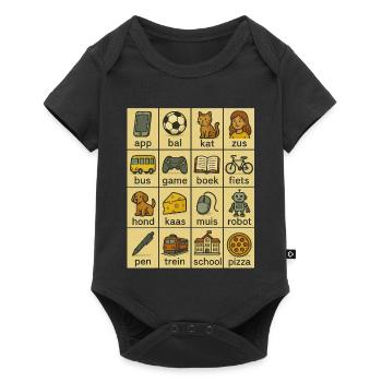 Niederländische Wortraster-Lernkarte - Baby Premium Kurzarmbody - Schwarz - Vorne