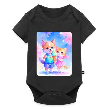 Hündchen, Kätzchen & Eiscreme - Baby Premium Kurzarmbody - Schwarz - Vorne