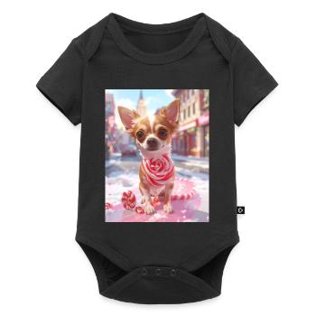 Candy Pup with Candy Cane - Baby Premium short-sleeve bodysuit - black - Front