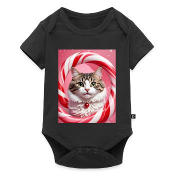 Chat de Noël en conception d’anneau de bonbons - Body à manches courtes Premium Bébé - noir - Devant