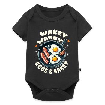 Egg and bacon alarm clock in the pan - Baby Premium short-sleeve bodysuit - black - Front