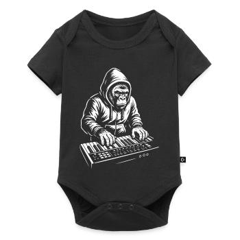 DJ Chimp in Hoodie plays keyboard music - Baby Premium short-sleeve bodysuit - black - Front