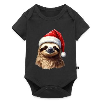 Paresseux en chapeau de Père Noël adapté à Noël - Body à manches courtes Premium Bébé - noir - Devant