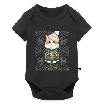 Chat Noël en pull vert et beige - Body à manches courtes Premium Bébé - noir - Devant