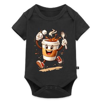 Lustiger Coffee Becher Comic Illustration - Baby Premium Kurzarmbody - Schwarz - Vorne