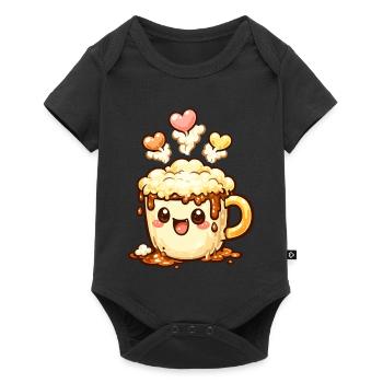 Kaffeelächeln Latte Mug Herz - Baby Premium Kurzarmbody - Schwarz - Vorne