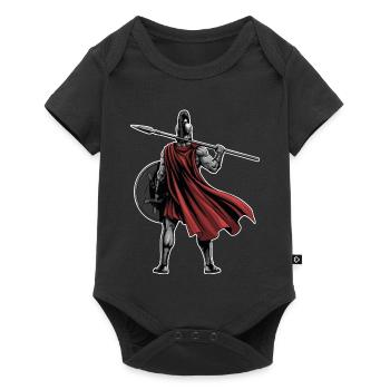 Spartan Back Spear Shield Maskottchen-Fitness - Baby Premium Kurzarmbody - Schwarz - Vorne