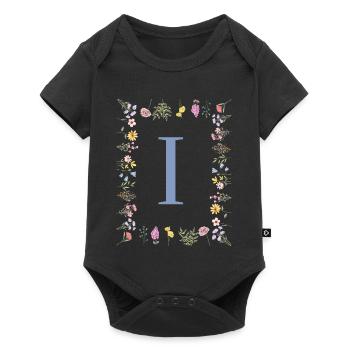 Florale Initial "I" Blumenmonogramm - Baby Premium Kurzarmbody - Schwarz - Vorne