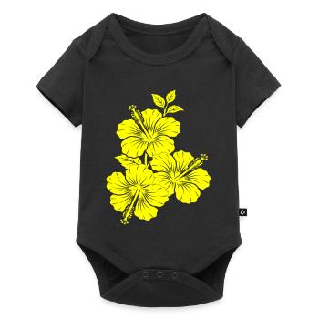 Yellow Hibiscus Triple Flower Silhouette - Baby Premium short-sleeve bodysuit - black - Front