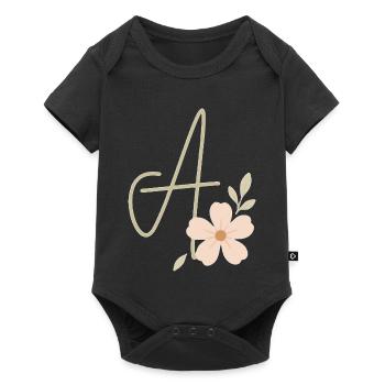 Monogramm Eine Blüte - Baby Premium Kurzarmbody - Schwarz - Vorne
