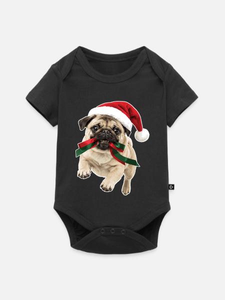Verspielter Weihnachts Mops - Baby Premium Kurzarmbody - Schwarz