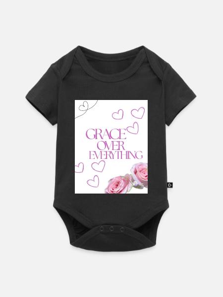 Gnade über alles Blumenherzen - Baby Premium Kurzarmbody - Schwarz
