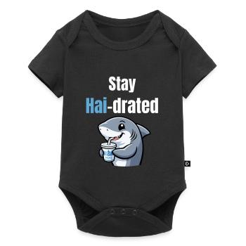 Shark-drated | Funny cartoon shark with drink - Baby Premium short-sleeve bodysuit - black - Front