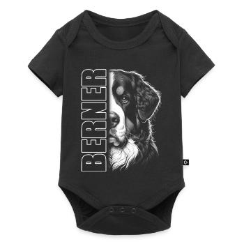 Berner Sennenhund Porträt mit Schriftzug - Baby Premium Kurzarmbody - Schwarz - Vorne