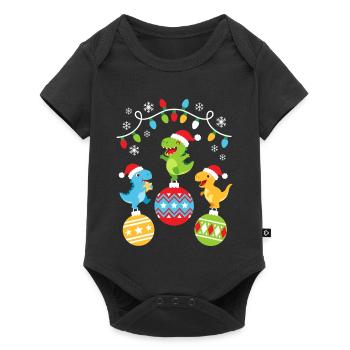 Süße Weihnachts Dinosaurier - Baby Premium Kurzarmbody - Schwarz - Vorne