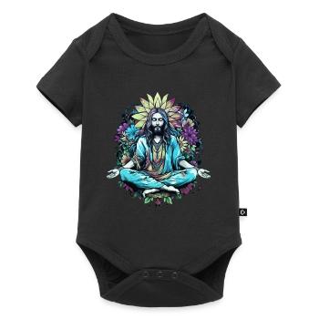 Jesus Christ Meditation Hippie Flower Power Yoga - Baby Premium short-sleeve bodysuit - black - Front