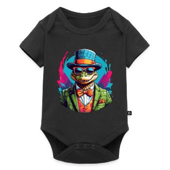 Crocodile alligator coloré avec lunettes de soleil et chapeau - Body à manches courtes Premium Bébé - noir - Devant