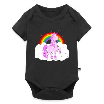 pink unicorn rainbow cloud stars - Baby Premium short-sleeve bodysuit - black - Front