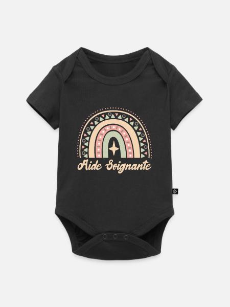 Cadeau Aide Soignante. Boho Rainbow aide soignante - Body à manches courtes Premium Bébé - noir