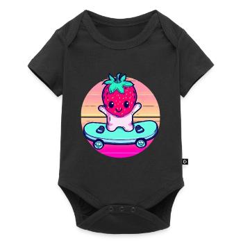 Strawberry skateboard in sunset - Baby Premium short-sleeve bodysuit - black - Front
