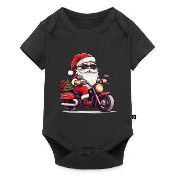 Drôle de gnome du Père Noël sur une moto - Body à manches courtes Premium Bébé - noir - Devant