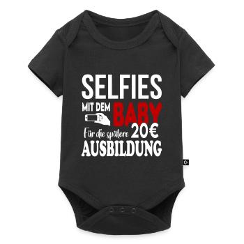 Baby Selfies Photo Foto Sprüche Schule bezahlen - Baby Premium Kurzarmbody - Schwarz - Vorne