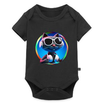 Katze Brille Turntable DJ Disco Club Kopfhörer - Baby Premium Kurzarmbody - Schwarz - Vorne