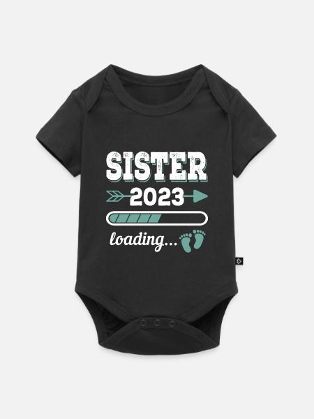 Sister 2023 Loading Große Schwester Geschenk - Baby Premium Kurzarmbody - Schwarz