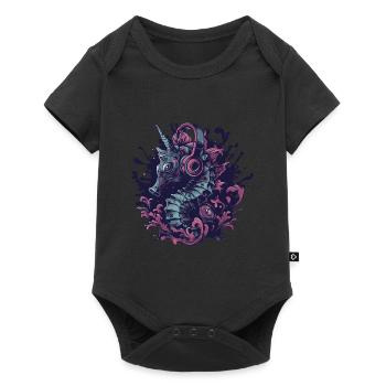 Une licorne hippocampe écoute de la musique - Body à manches courtes Premium Bébé - noir - Devant