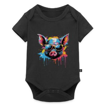 Funny piglet with sunglasses - Baby Premium short-sleeve bodysuit - black - Front