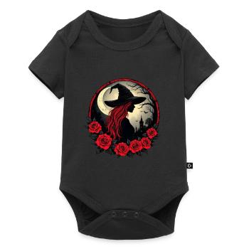Witch with red hair, castle, moon, bats - Baby Premium short-sleeve bodysuit - black - Front