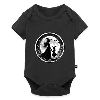 Hexe mit junger Hexe und Fledermäusen vorm Mond - Baby Premium Kurzarmbody - Schwarz - Vorne