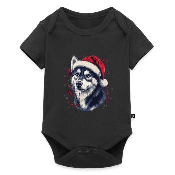 Chien husky avec chapeau de Père Noël - Body à manches courtes Premium Bébé - noir - Devant