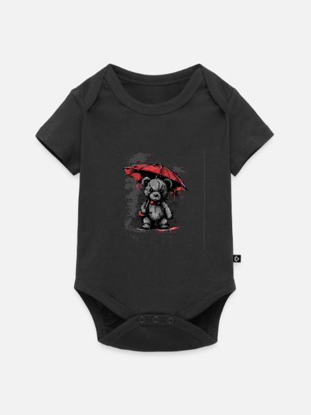 Niedlicher Teddybär mit Regenschirm - Baby Premium Kurzarmbody - Schwarz