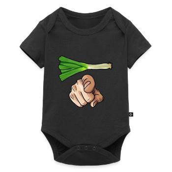 Poireau avec une main comique pointant le doigt vers l'avant - Body à manches courtes Premium Bébé - noir - Devant