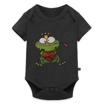 Frosch mit Herz der Froschkönig - Baby Premium Kurzarmbody - Schwarz - Vorne