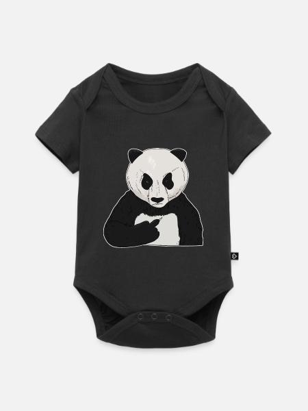 Mürrischer Pandabär mit Mittelfinger - Baby Premium Kurzarmbody - Schwarz