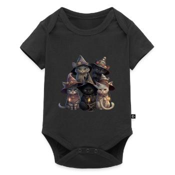 Halloween Katzen als Hexen verkleidet - Baby Premium Kurzarmbody - Schwarz - Vorne