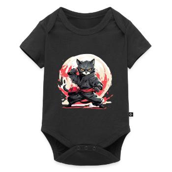 Japanische Katze Samurai Style für Katzen Fans - Baby Premium Kurzarmbody - Schwarz - Vorne