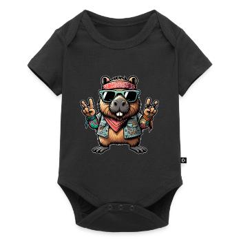 Capybara Peace Hippie - Baby Premium short-sleeve bodysuit - black - Front